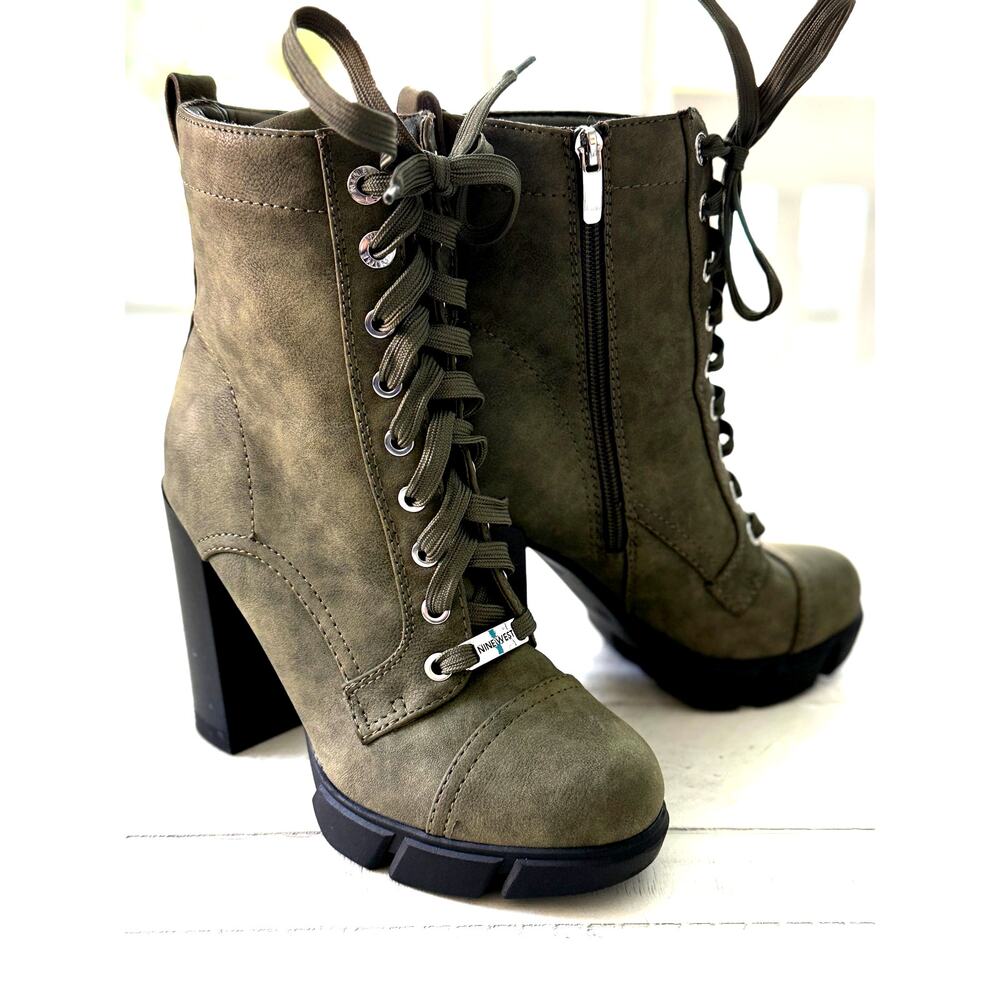 Olive Green Suede Nine West Boot Heels Booties 6.5M